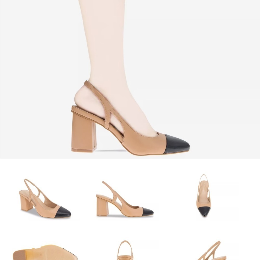 BCBGeneration Tan and Black Slingback Heels with Pointed Toe - Picture 4 of 13